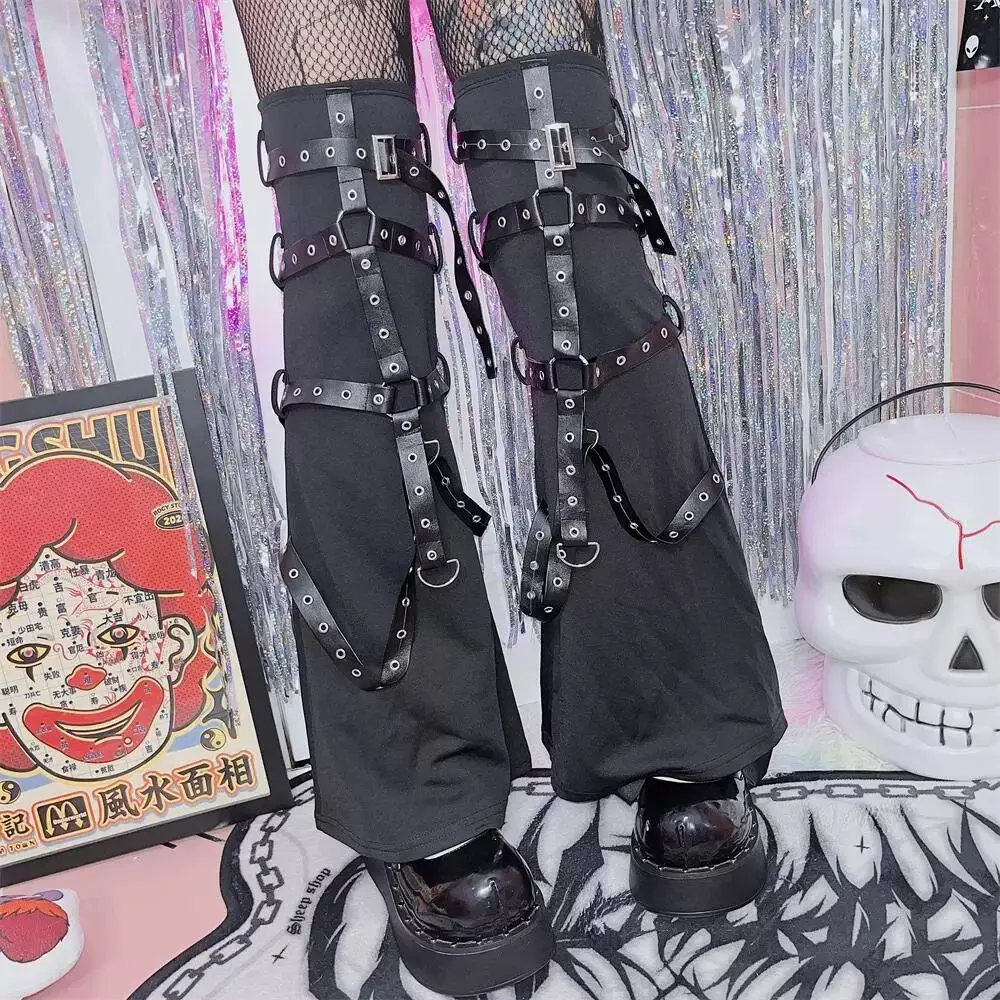 펑크 Y2K 핫걸 블랙 레그 워머 다크 서브컬쳐 하라주쿠 고딕 사이버 록 Y2K 레그 삭스 슬리브 풋 레그 커버 스트리트 부츠