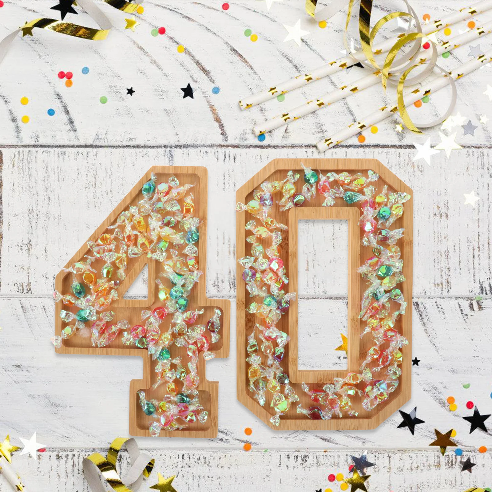 

1Set Number Charcuterie Tray Wooden Fillable Large Number Shape Serving Board Anniversary Birthday Decorative Snack Fruit