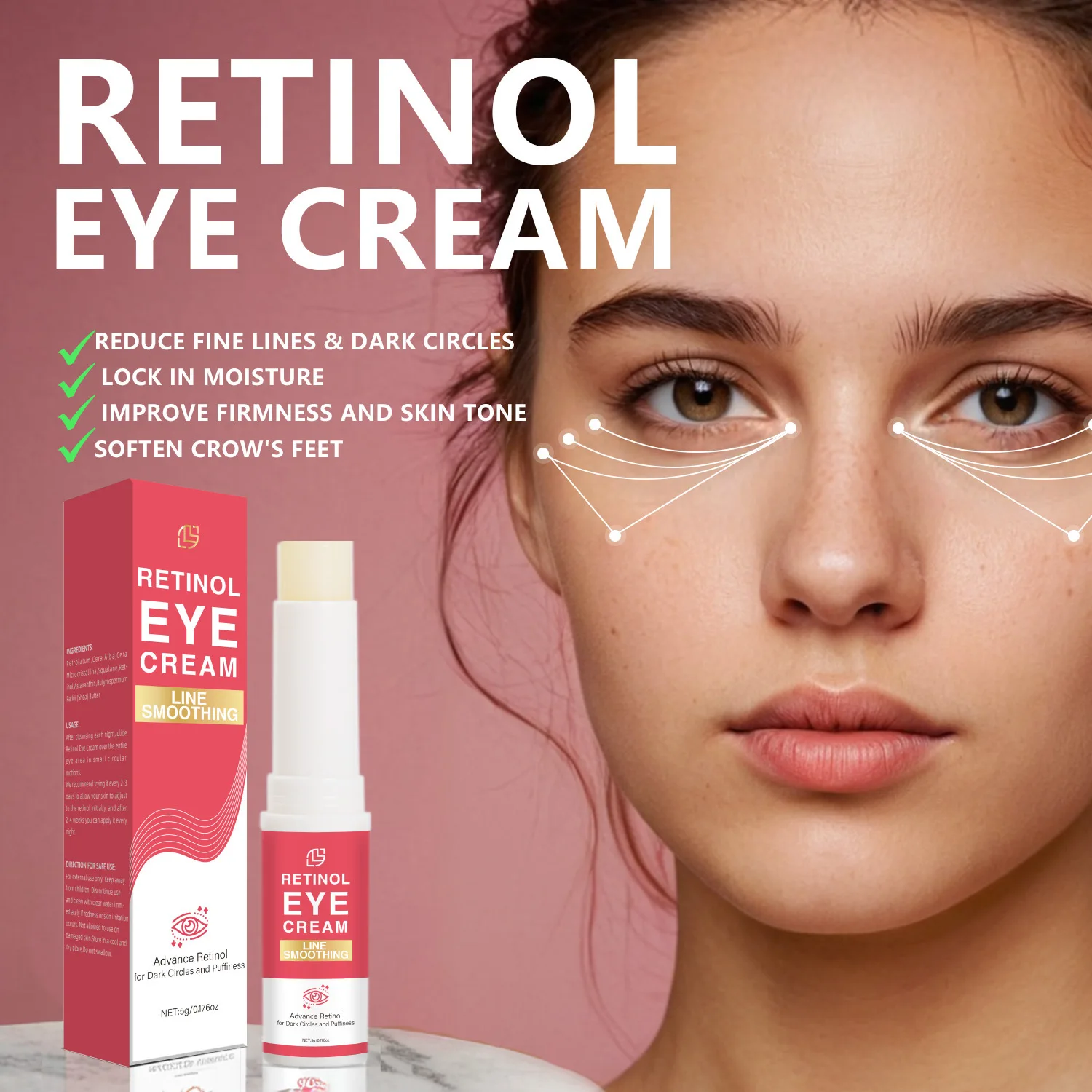 

2PCS Retinol Anti-wrinkle Eye Cream Anti Puffiness Fine Eye Line Skin Stick Moisturizing Remove Circles Bags Fade Whitening