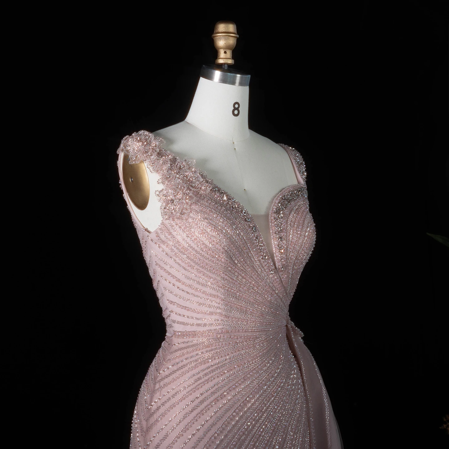 Sharon Said Abendkleid Glamouröses Grünes Tüllkleid mit Perlen und Quasten, Sweetheart-Ausschnitt, Luxuriöses Dubai-Formelles Hochzeits- und Partykleid SS103 Maßanfertigung – Detail 28