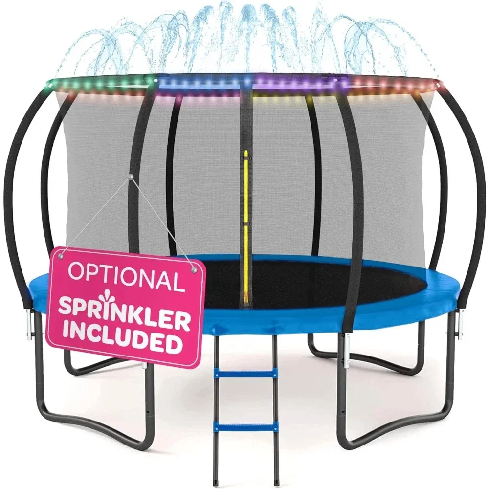 

Trampoline 12Ft Trampoline with Net - with Bonus Sprinkler and LED Lights Extra Sturdy Recreational Outdoor Trampolines