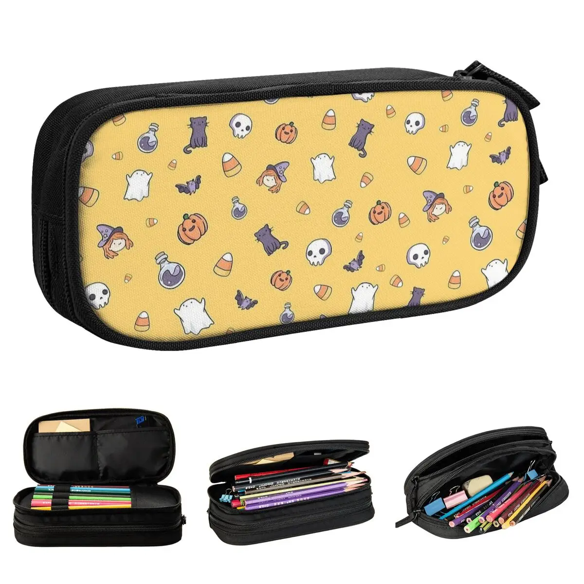 Spooky Cute Halloween Ghost Pencil Cases Cute Pumpkin Cat Pen Bags Girls Boys Large Storage Office Zipper Pencil Pouch