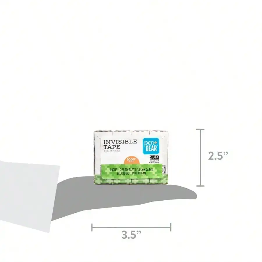 (3 Pack) Invisible Tape, Clear, 3/4" x 1000, 4 Rolls