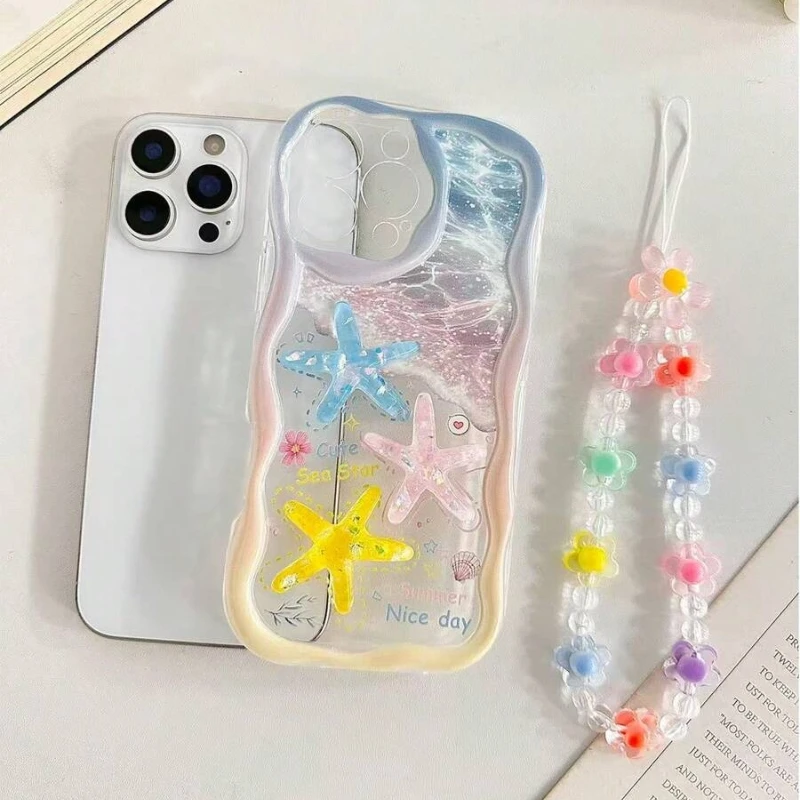 Cartoon Starfish Shell Transparent Wavy-edge Phone Case For iPhone 17 16 15 14 Plus 13 12 11 Pro Max 16E 17E With Lanyard Cover view 6