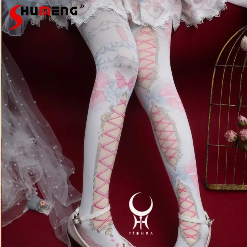 Summer Japanese Original Digital Printing Stocking Lolita Pantyhose Sweet Cute Style Tights Universal in All Seasons Y2k Hosiery