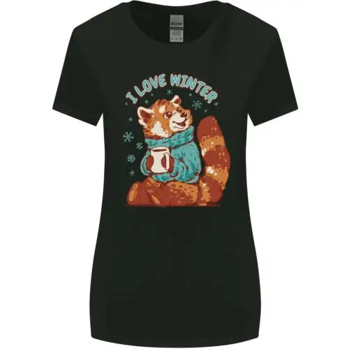 Red Panda Bear I Love Winter Womens Wider Cut T-Shirt