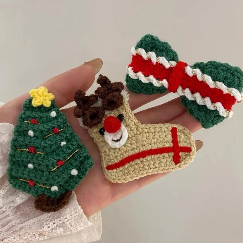 عيد الميلاد محبوك مقاطع الشعر اليدوية الكروشيه دبابيس الشعر شجرة عيد الميلاد BB مقاطع للمرأة الفتيات منقار البط كليب المشابك مجوهرات #2