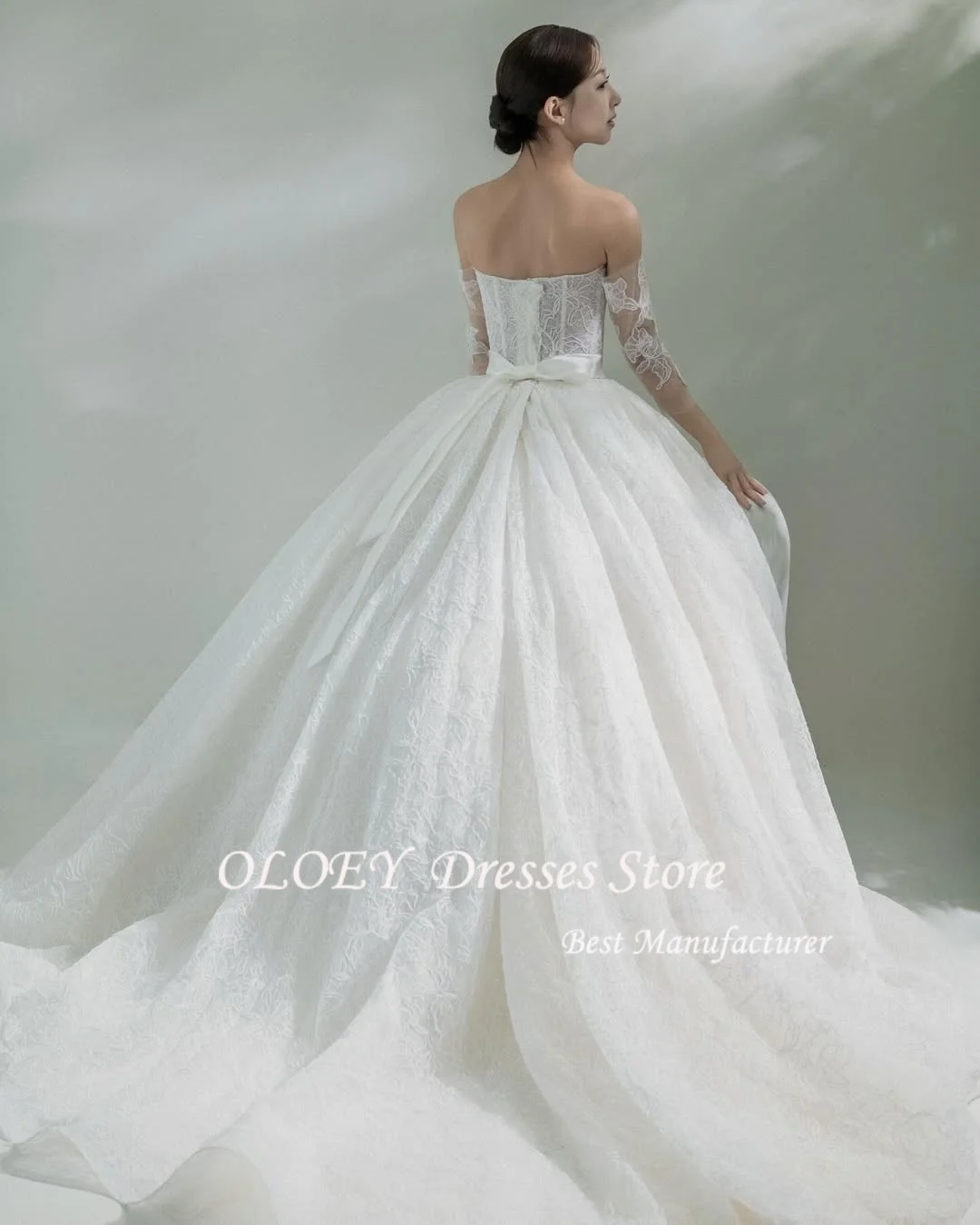 OLOEY Fotografia di matrimonio coreana Pizzo nne Abito da sposa Lungo pavimento Abito da sposa Corsetto Indietro abiti da noiva