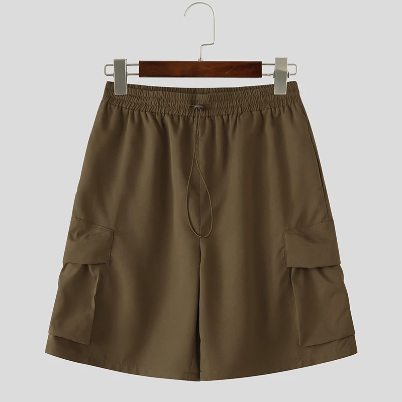 INCERUN 男性ショーツ無地巾着ジョガーカジュアル男性ボトムスストリート 2025 ルーズポケットファッション男性ショーツ S-5XL