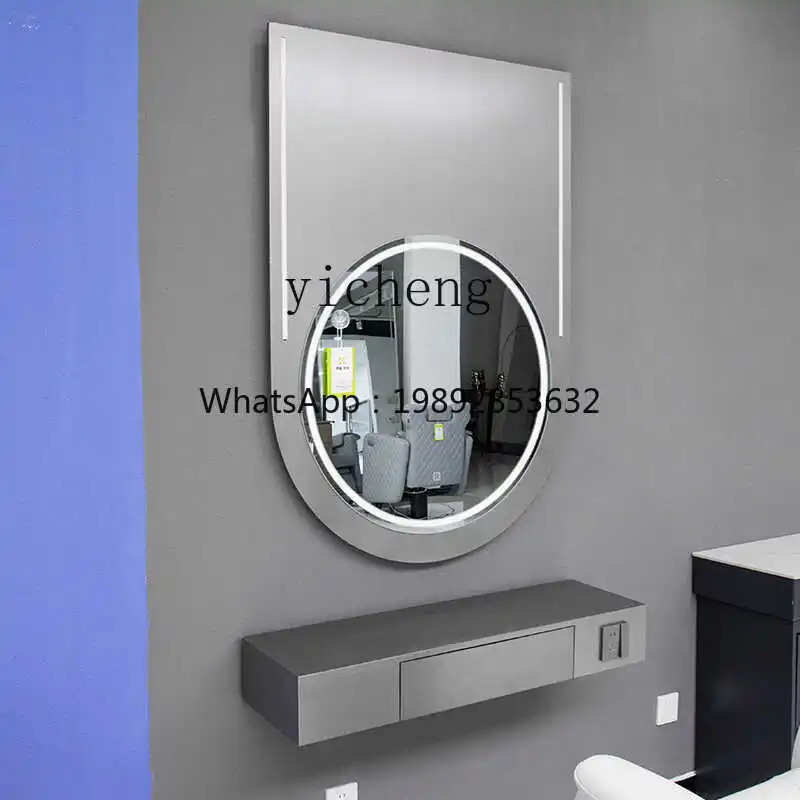 LYY   new barber shop mirror table simple barber shop mirror with countertop makeup perm and dye mirror