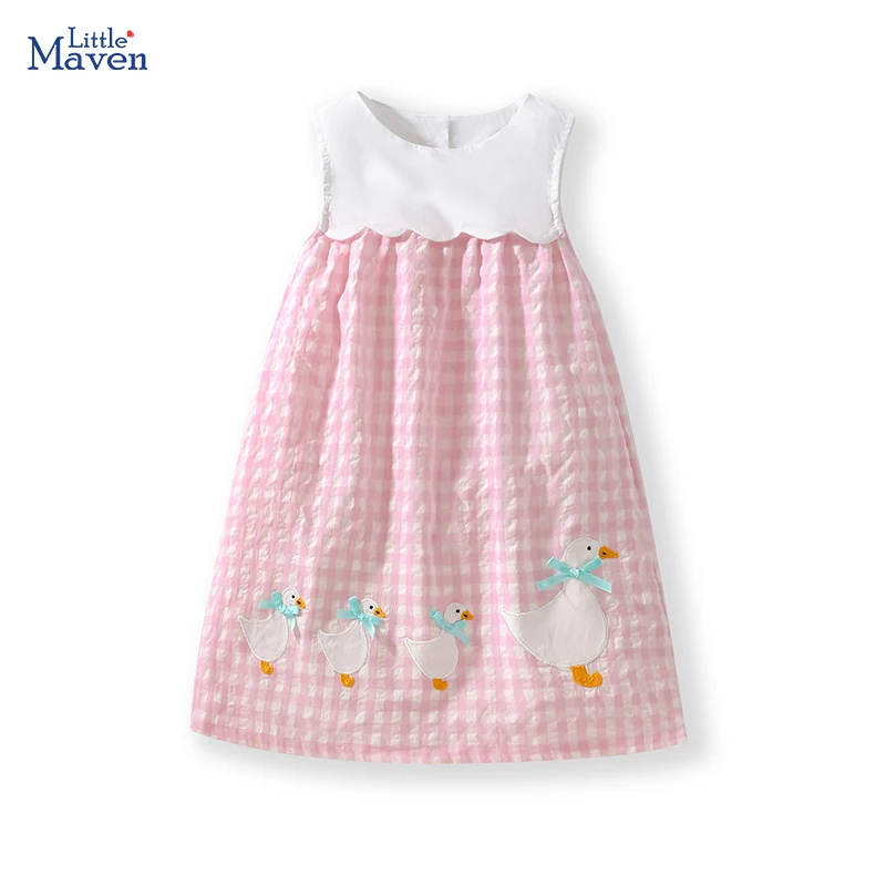 Little maven Baby Girls Dresses for Girls 3 years Embroidery Animal Duck Clothes Children Girls Sleeveless Summer Girl Clothing