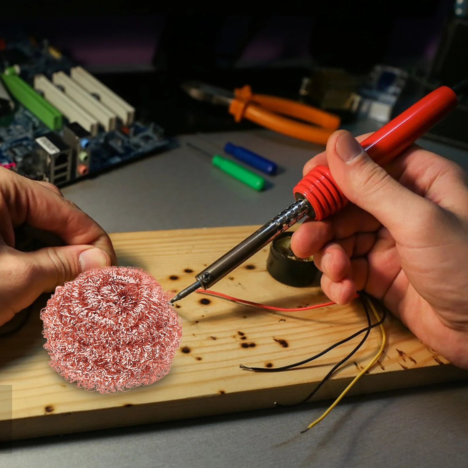 

6pcs Solder Tip Cleaning Wire Ball Copper Sponge For Soldering Iron Residue Remover Tool For Electronics Repair Circuit Board