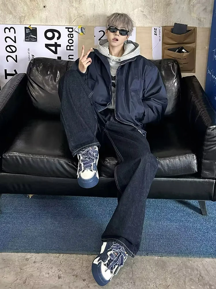 

Bla Wide Leg Men's Jeans American Retro Straight Leg Extended Length Tall Cleanfit Micro Flared Pants Youth Trend Wear Resi...