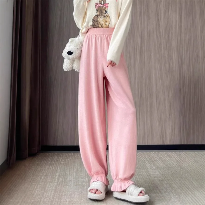 Pantalon tricoté à bourgeons de fleurs coniques pour femmes, nouveau Style d'automne et d'hiver, Style ralenti, doux, jambes larges, décontracté, Long conique