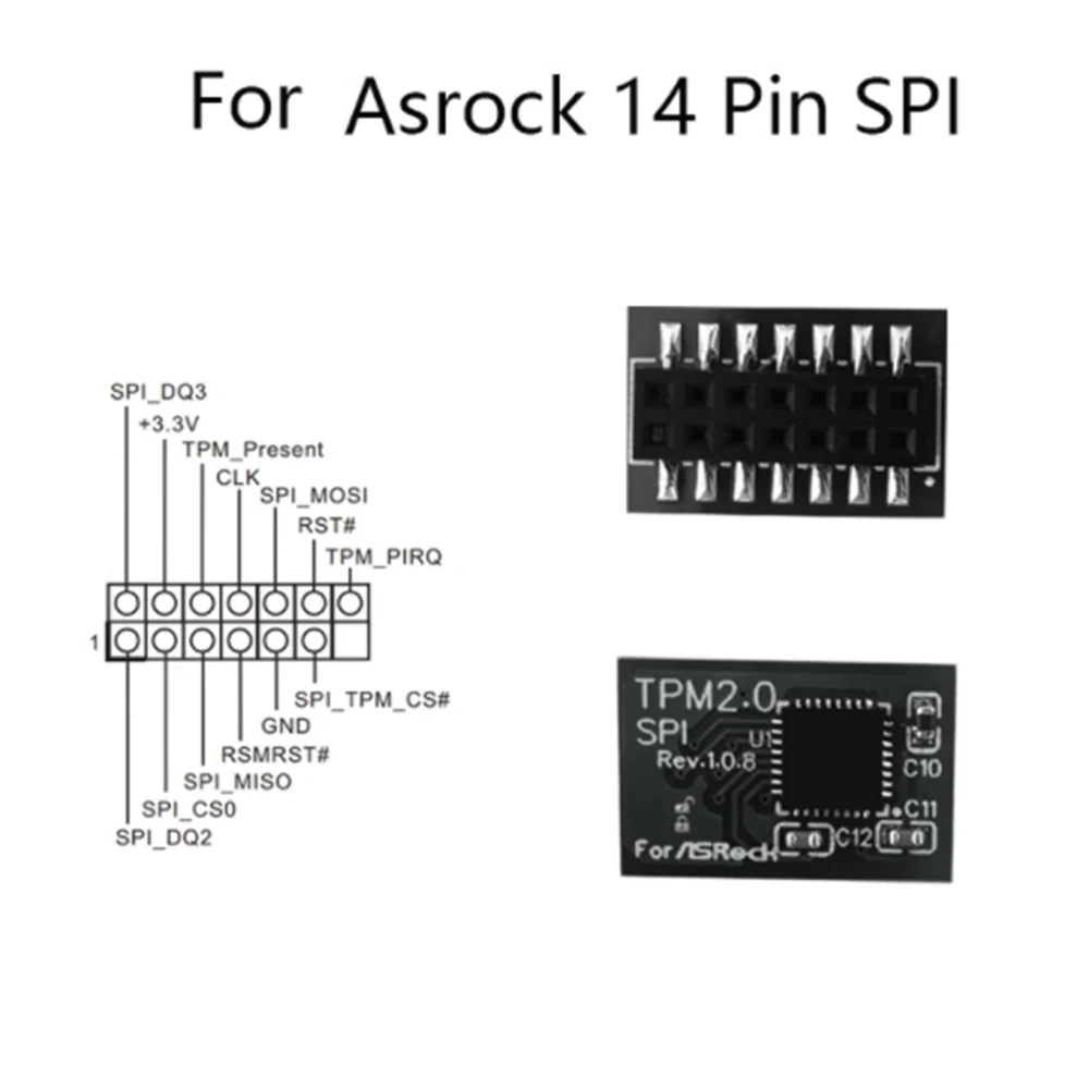 Tpm 2.0暗号化セキュリティモジュール,リモートカード,14ピン,spi,tpm2.0,asrockマザーボード用