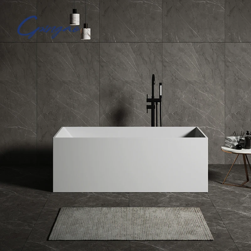 

Customized Whirlpool Fashion Slate Texture Artificial Stone Bathtub Free Standing Pure Solid Surface Tub