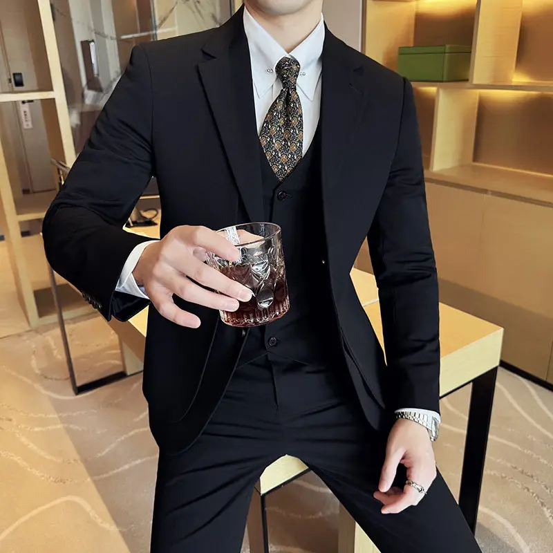 High-Quality Stylish Casual Business Korean Version Slim Fit Three-Piece Suit Fashion Design Trendy Men's Ensemble
