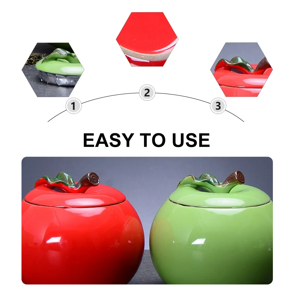

1Pcs Ceramic Tea Storage Jar Red Simulated Apple Shape Sealing Canister Home Kitchen Tea Canister Shaped Jar