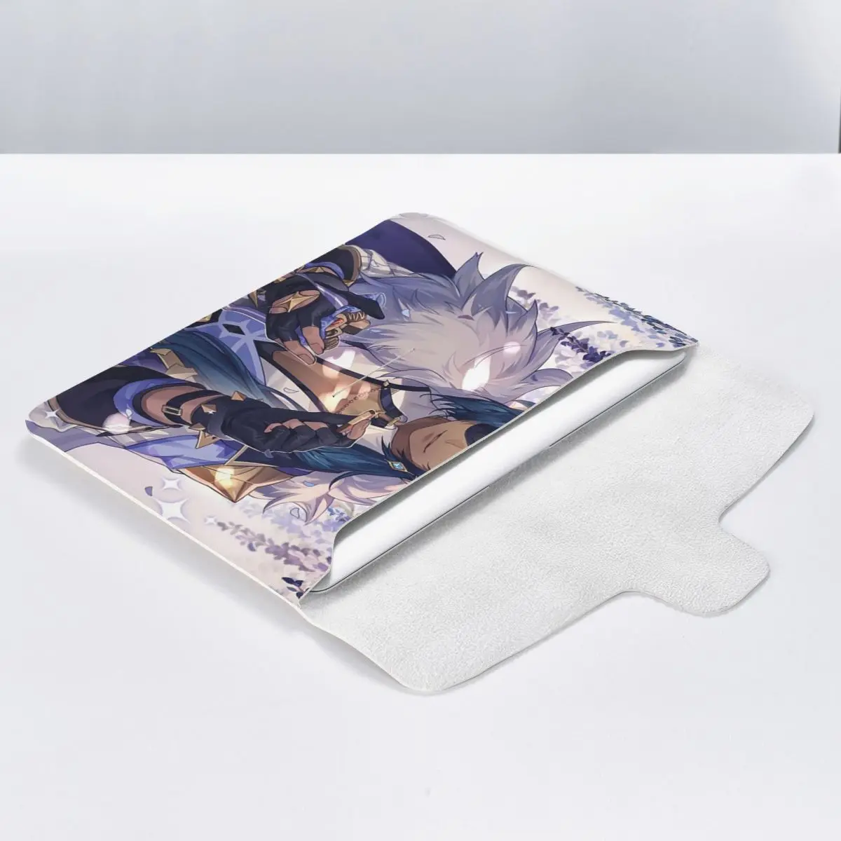 Kaeya Game Genshin Impact Anime PU Leather Horizontal Laptop Sleeve Shockproof Soft Lining Notebook Case 13 Inch