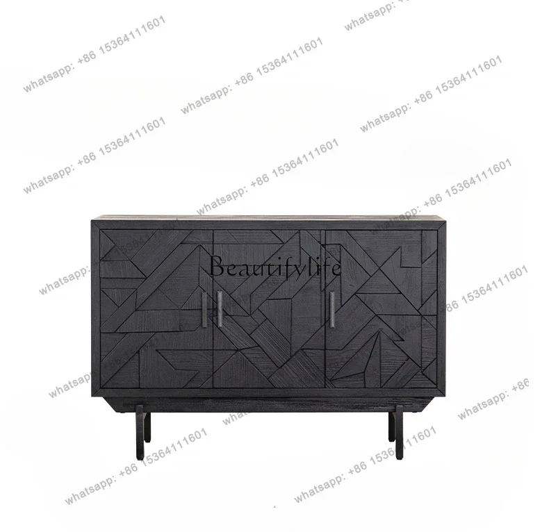 

American Style Retro Affordable Luxury Black Entrance Cabinet Home Living Room Wall Dining Side Decoration Locker