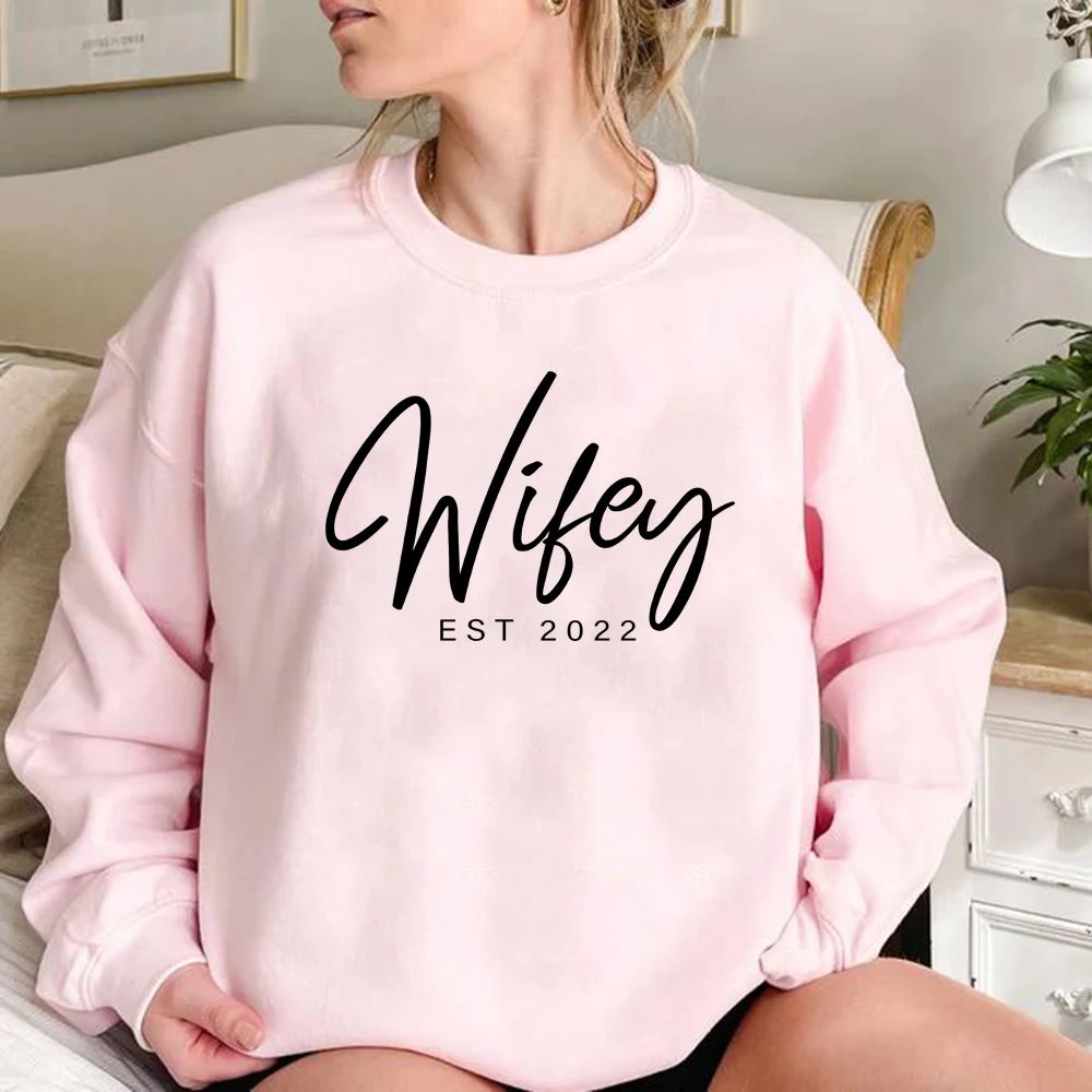 New Wife Hoodies Pullover Wifey Est Sweatshirt Engagement  Bridal Shower Gift Personalized