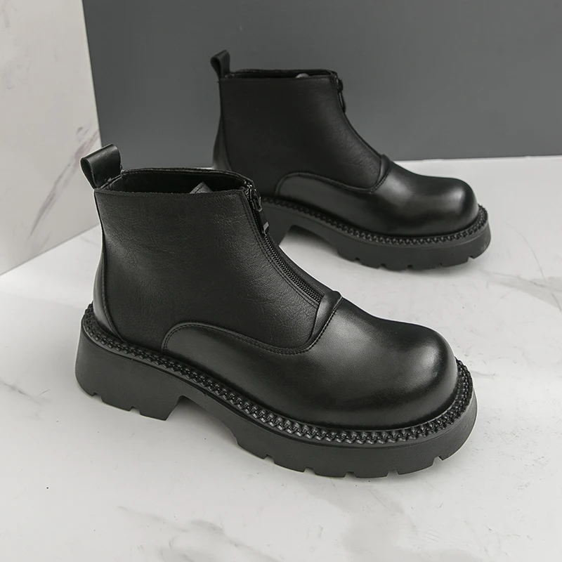 Stivali Chelsea alla moda da uomo Scarpe alte in pelle con suola spessa marrone scuro Stivali da uomo di marca a punta alla moda Taglie 38-46