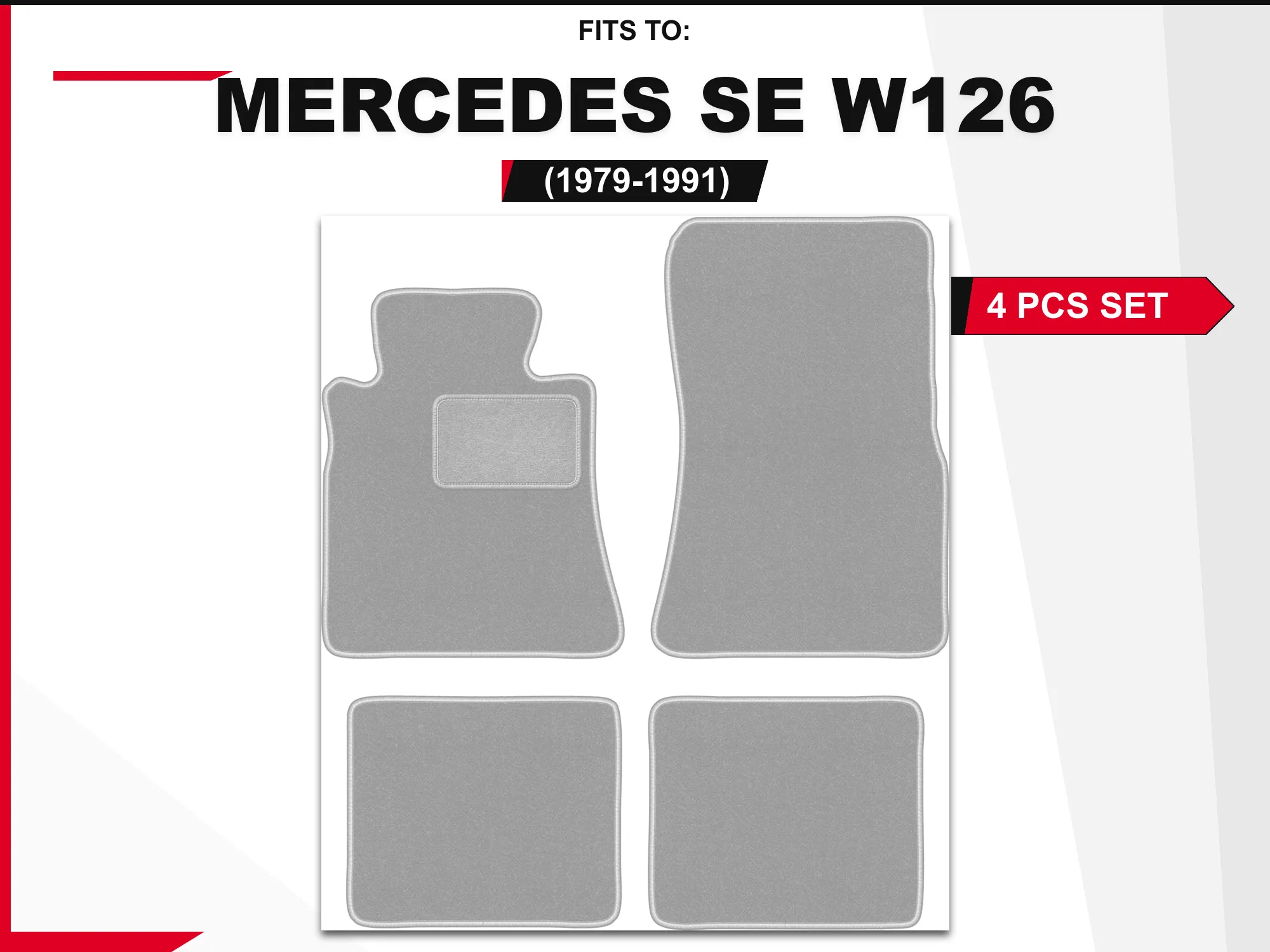 OSLO velourmatten voor: Mercedes SE W126 1979-1991 sedan Grijs 4 stuks