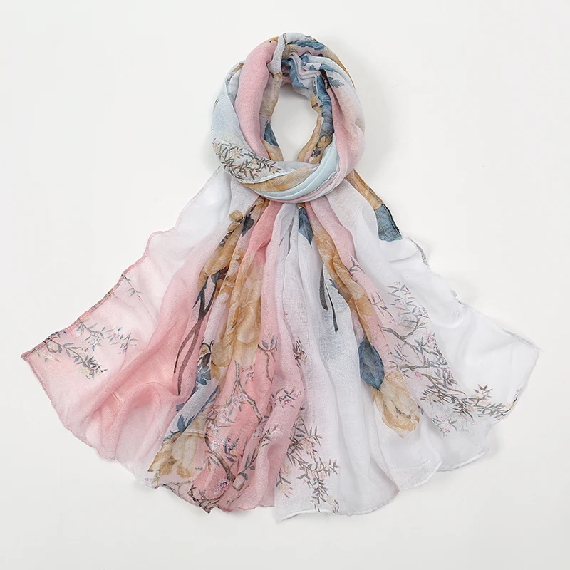 Women Cotton Linen Scarf Floral Print Shawl Vintage Patchwork Viscose Muffler Foulard Femme Headscarf Sunscreen Shawls 180*90cm