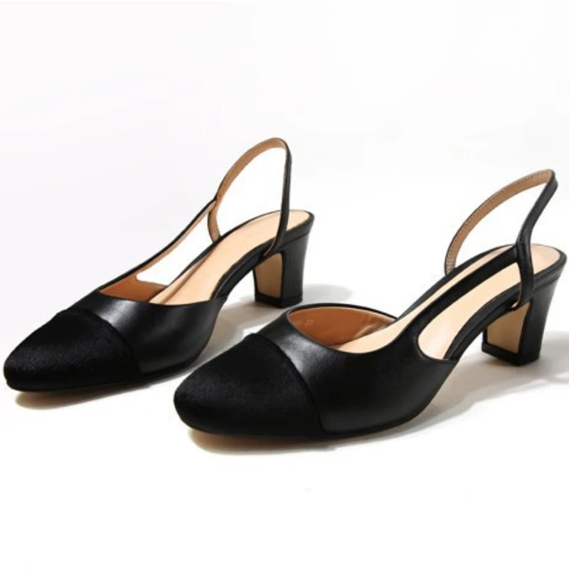 Mixed Color Chunky Single Shoes Women Summer Patchwork Shallow Sandals Side Cut Out Stretch Back Strap Slip on Slingback Sandals