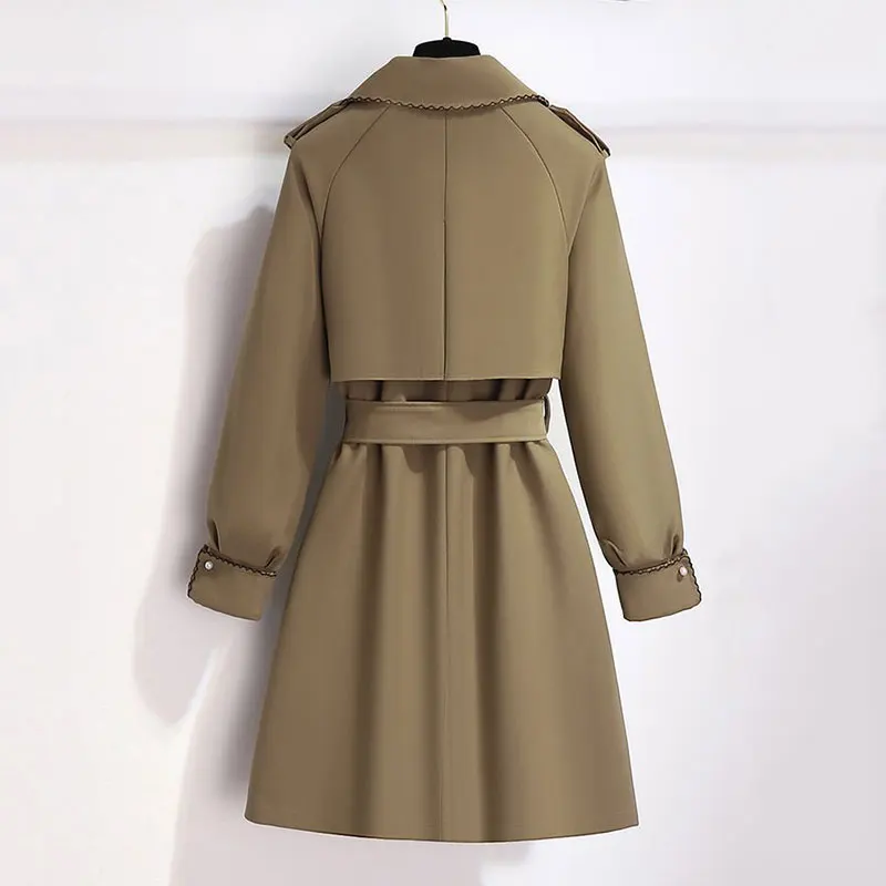 Imagem -04 - Comprimento Médio Feminino com Renda Trench Coats Trespassado Duplo Corta-vento Forrado Moda Coreana Elegante Primavera Tamanho Grande 3xl