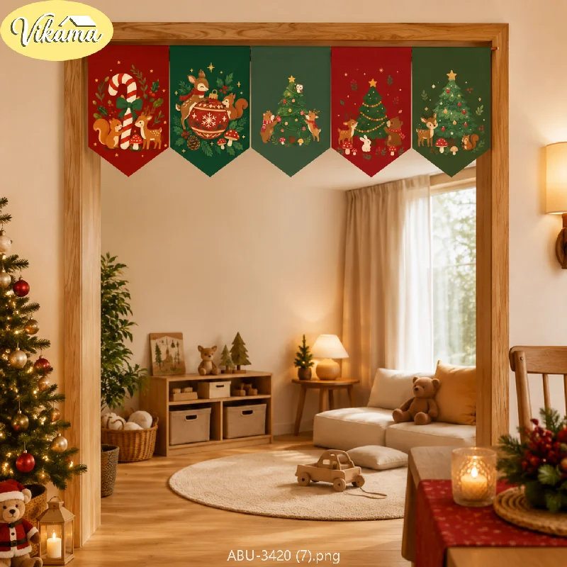 VIKAMA Cute Cartoon Christmas Tree Pennants, Winter Holiday Christmas Ornaments Featuring Forest Animals, Home Decor