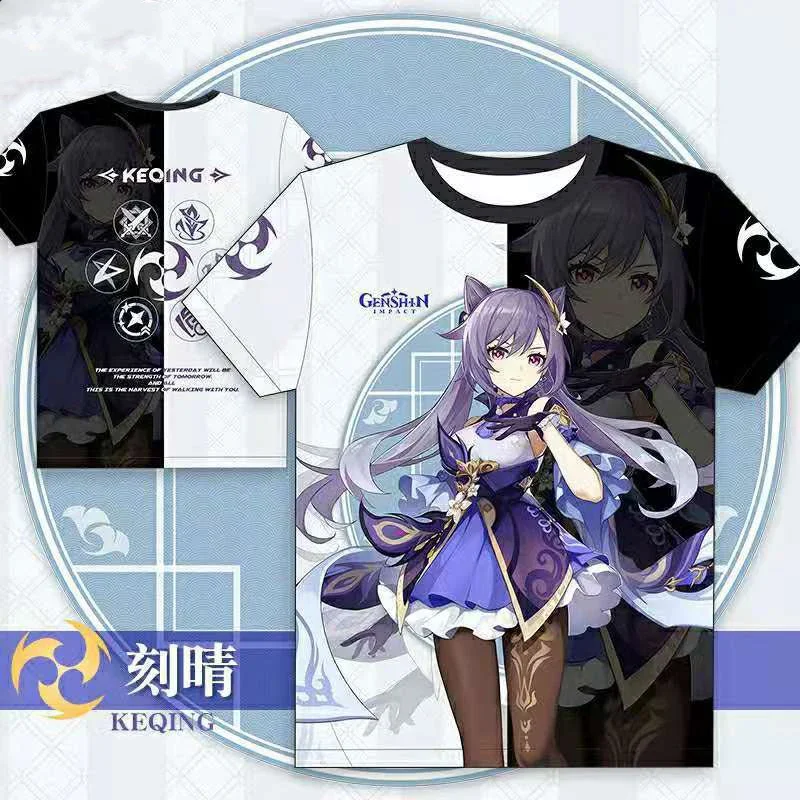 Genshin Impact 3D Print T-Shirts Anime Game Kawaii Girls Streetwear Keqing Xiao Men Women Oversized T Shirt Kids Boys Tees Tops