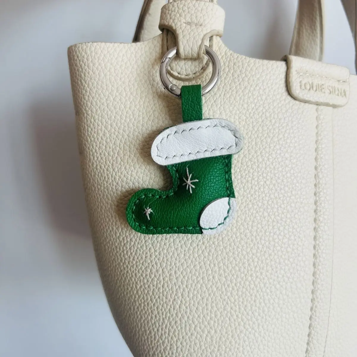 Genuine leather green Christmas mini boot bag charm car keychain bag accessory cute decorative gift