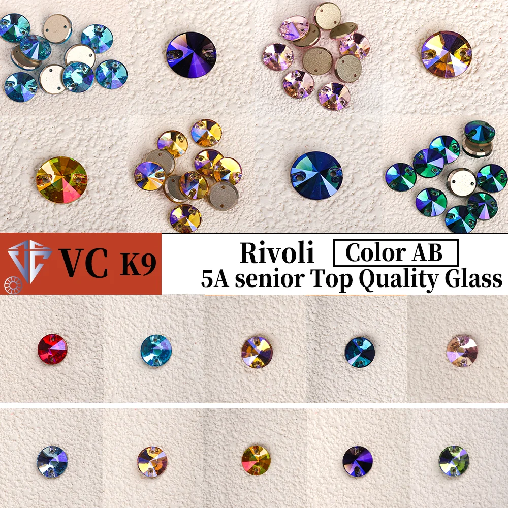 VC Wholesale Rivoli K9 Color AB Glass Sew on Rhinestones Crystal Flatback Sewing Strass Stones Garment Wedding Dress accessories