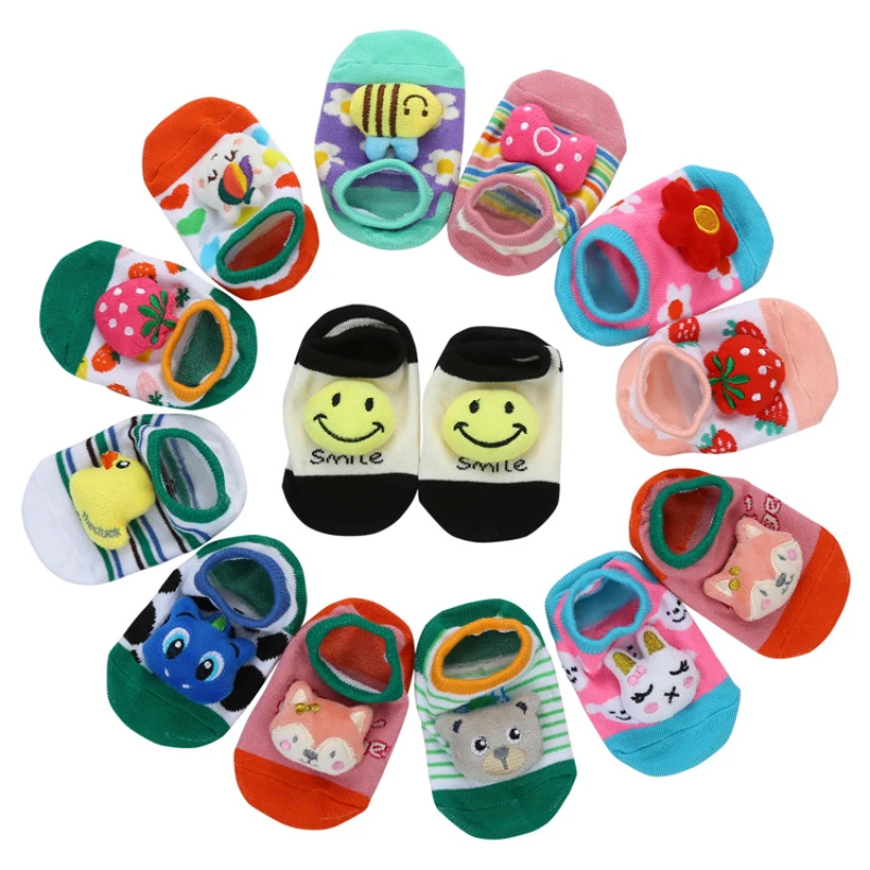 0-1Years Cotton Baby Socks Cute Cartoon Three-dimensional Doll Baby Floor Socks Anti Slip Dispensing Children\'s Socks