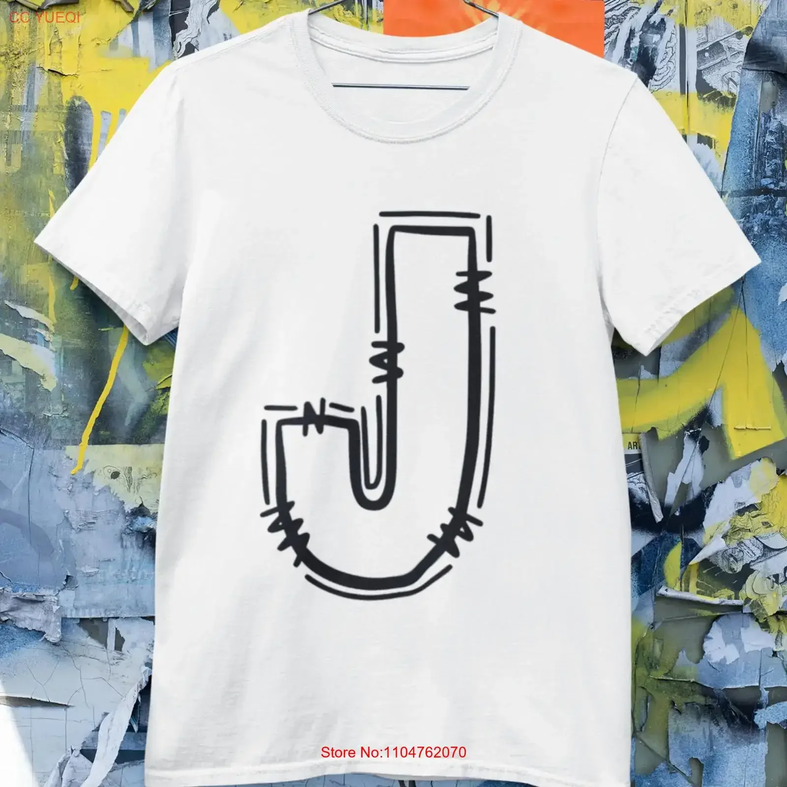 Letter J Minimalist T Shirt Initial Alphabet long or short sleeves vintage Washed Soft fashion Unisex Breathable Casual graphic