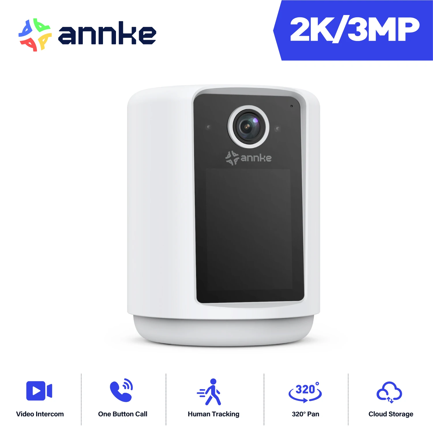 ANNKE 3MP WiFi Battery Powered Outdoor Security Camera Two-Way Audio 4mm Lens 2.4Ghz Wi-Fi Indoor Smart Home With Screen Camera