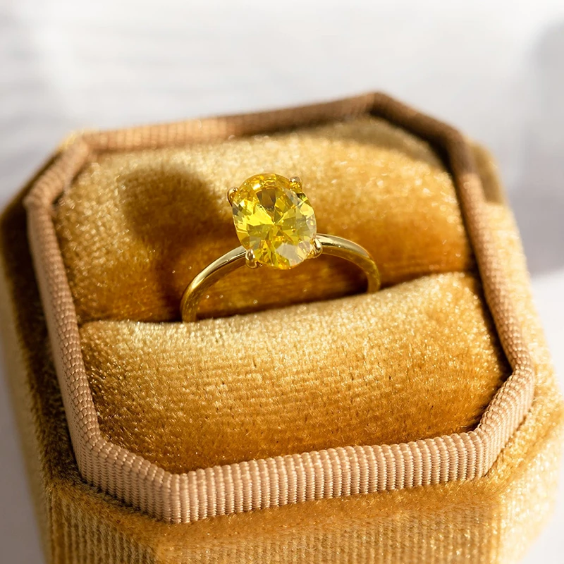 

KNB Dazzling Lemon Yellow Round Zircon Rings for Women Gift Real 925 Sterling Silver 18K Gold Color Best Quality Fine Jewelry