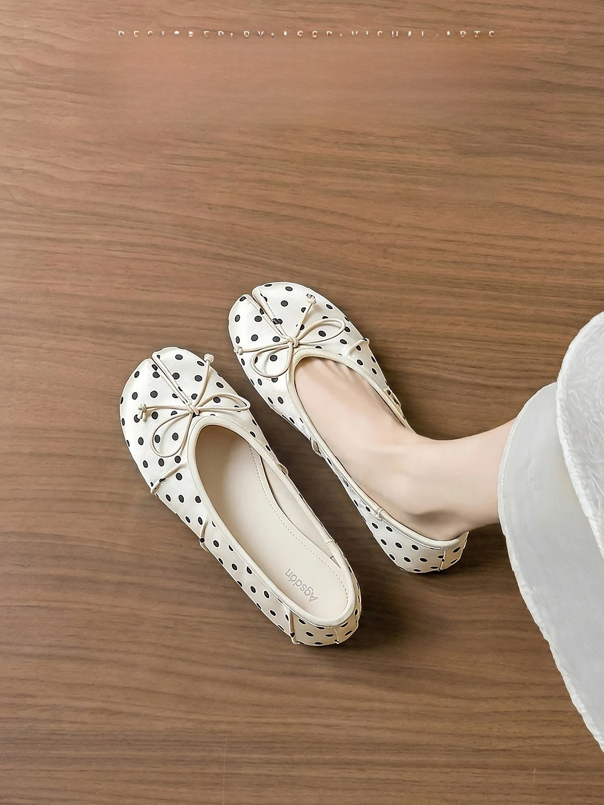Agsdon Polka Dot Ballet Mary Jane Women's Summer Shoes Slip-On Fashionable with Skirts Flat Heel PU Lined PVC Outsole