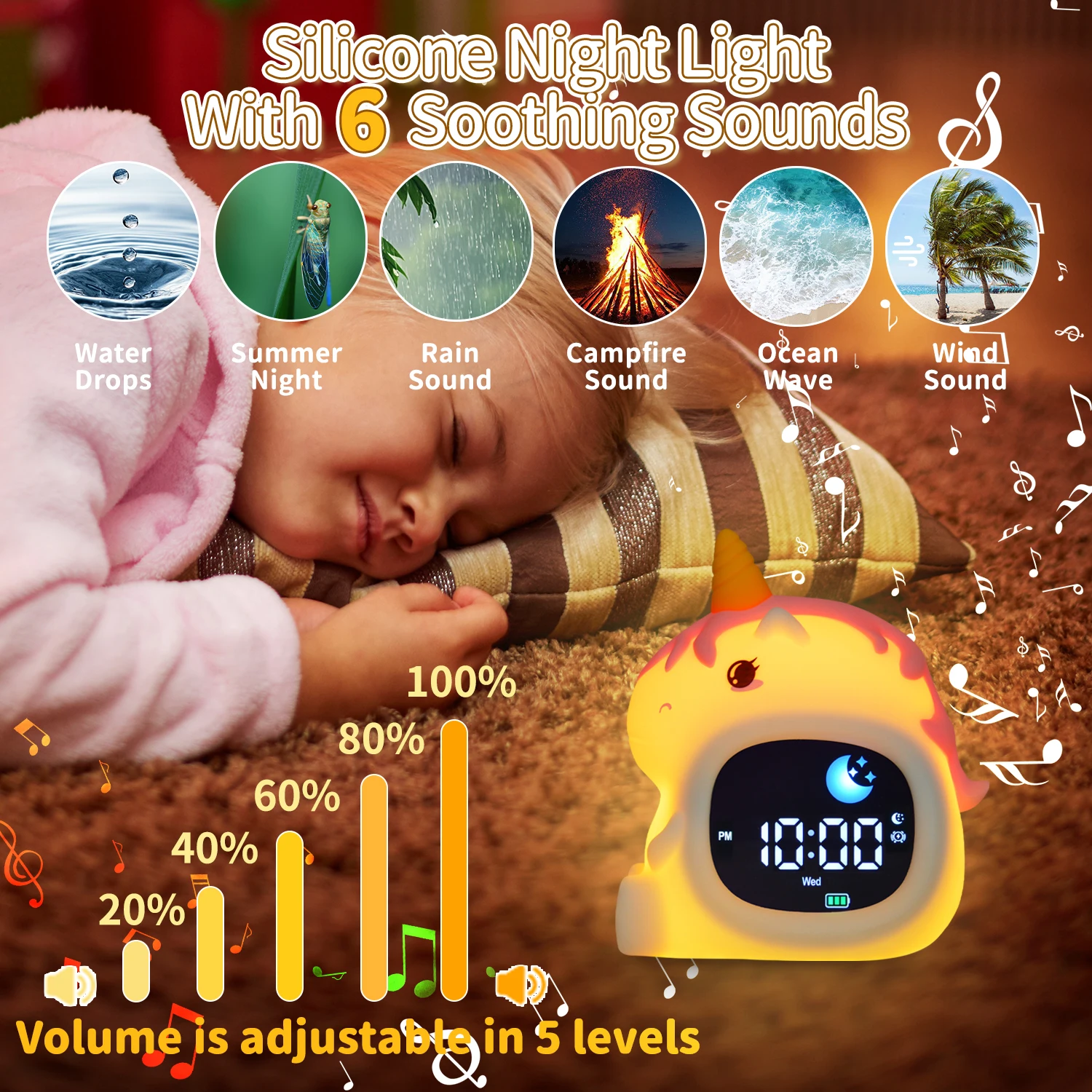 Kids Alarm Clock & Sleep Training Clocksilicone Night Light For Toddlers, Colorful Changing Touch Lamp For Children Bedroom