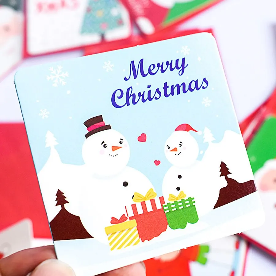 12 PCS/24PCS Random Christmas Greeting Card Kids Mini Blessing Greeting Cards Envelope New Year Postcard Gift Card Xmas Party