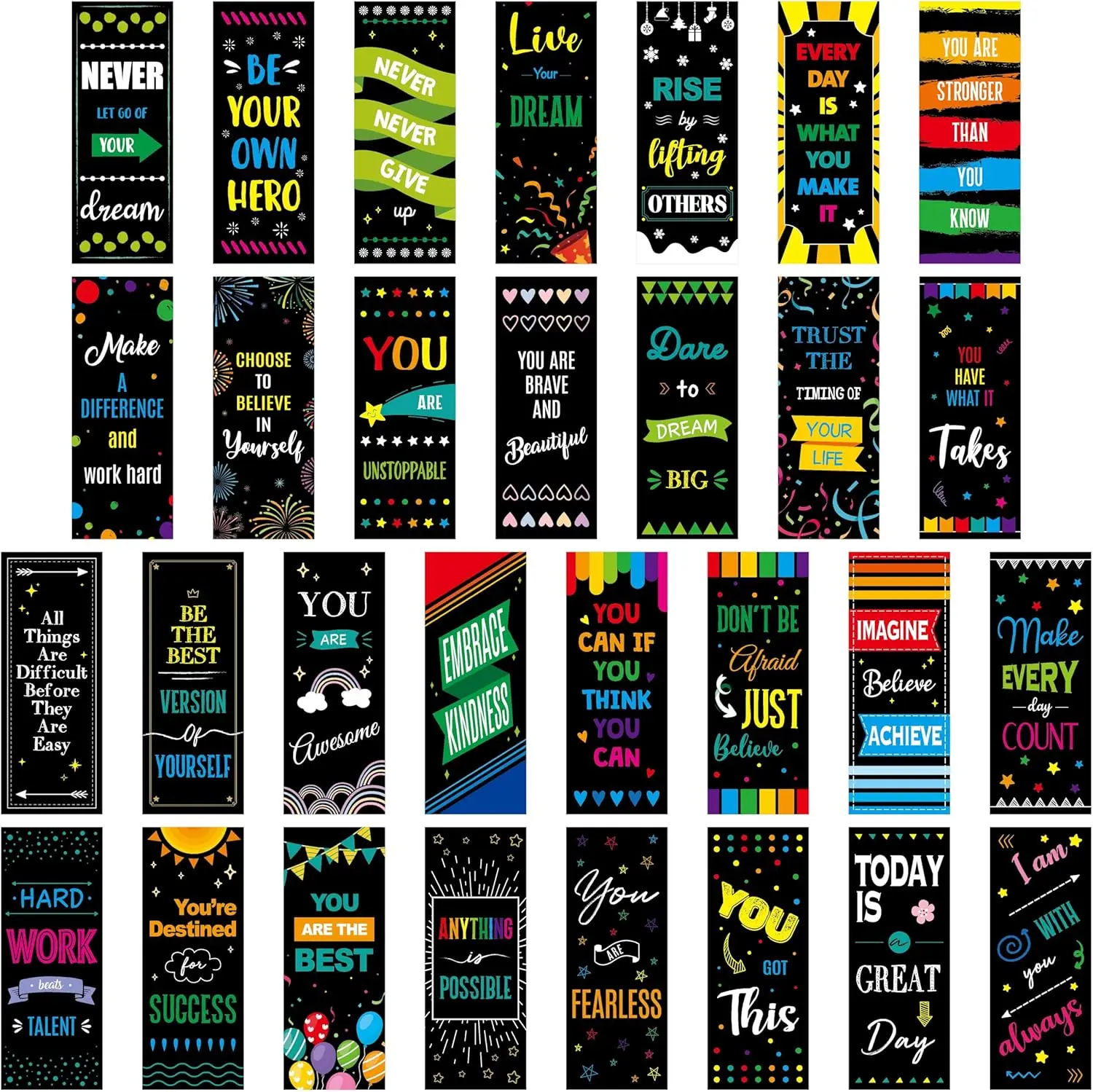 

120 PCS Motivational Bookmarks, 30 Designs Double-Sided with PET Film for Students and Book Lovers (2.4” x 6.1”)