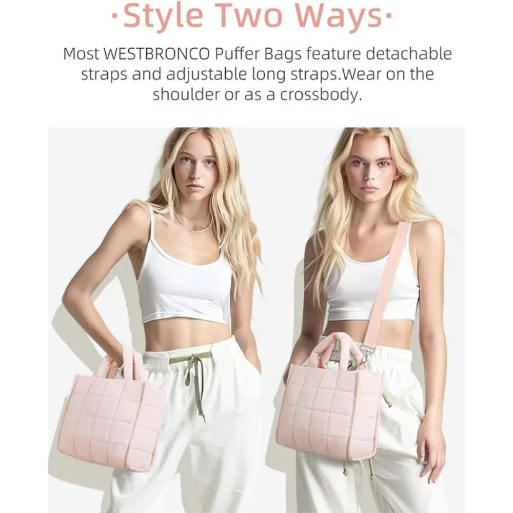 

Adjustable Quilted Tote Bag Nylon Detachable Strap Puffer Bag Multi-Pocket Large Capacity Shoulder Bag Women