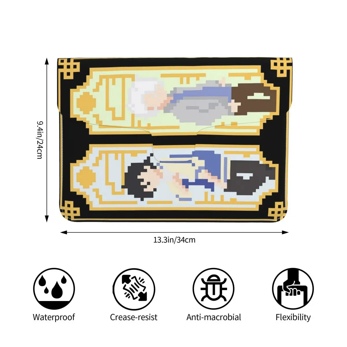 Link Click Anime PU Leather Horizontal Laptop Sleeve Shockproof Soft Lining Notebook Case 13 Inch