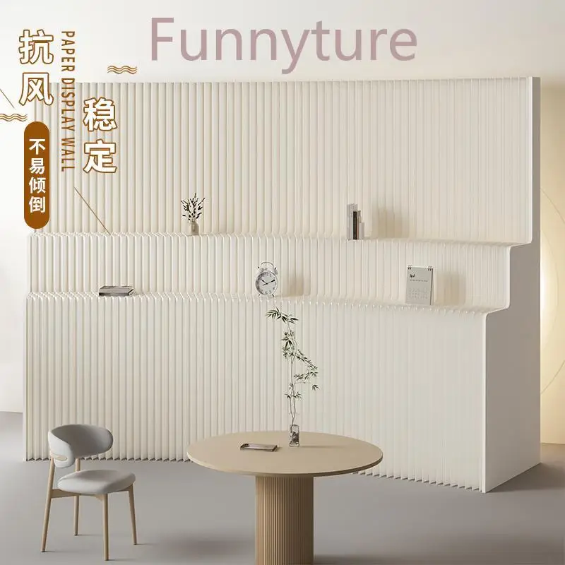 Folding Paper Screen Partition for Mobile Office Background Activity Display Storage Decoration Wall Interior Shelves