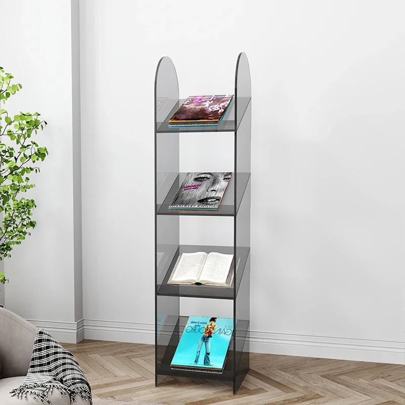 Simple light luxury acrylic transparent bookshelf household integrated floor creative multi-layer storage living room wall shelf