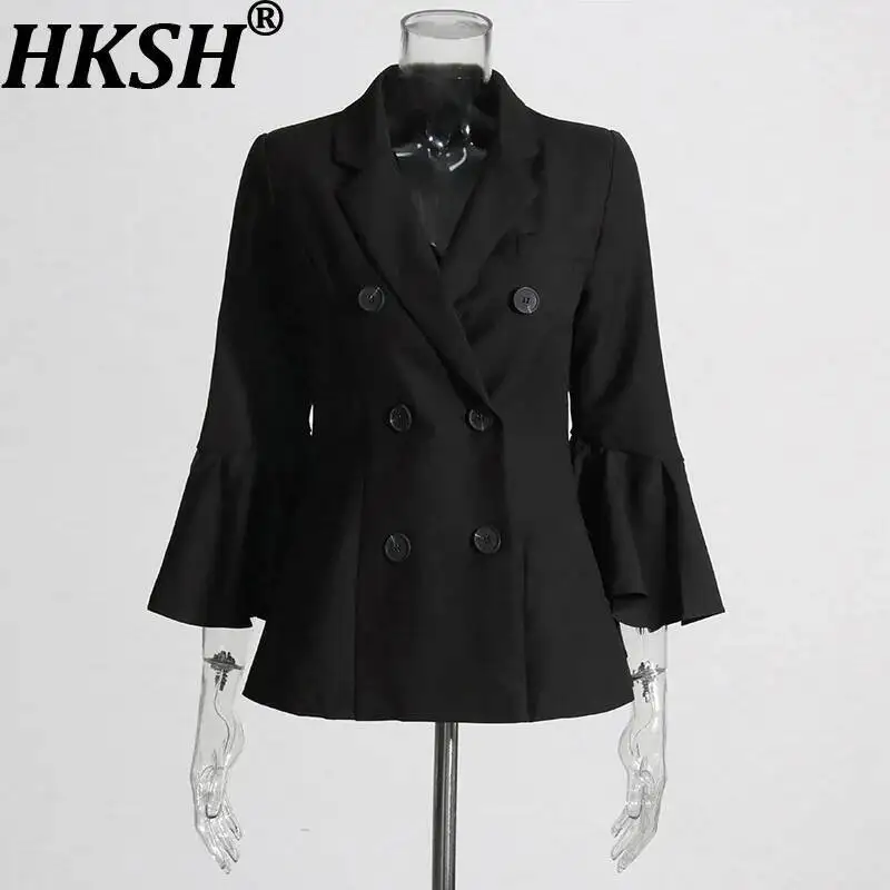 HKSH 秋冬新女性ファッションダブルブレストフレアスリーブスリムフィットブレザートップイン潮ハイストリート多用途コート HK8954