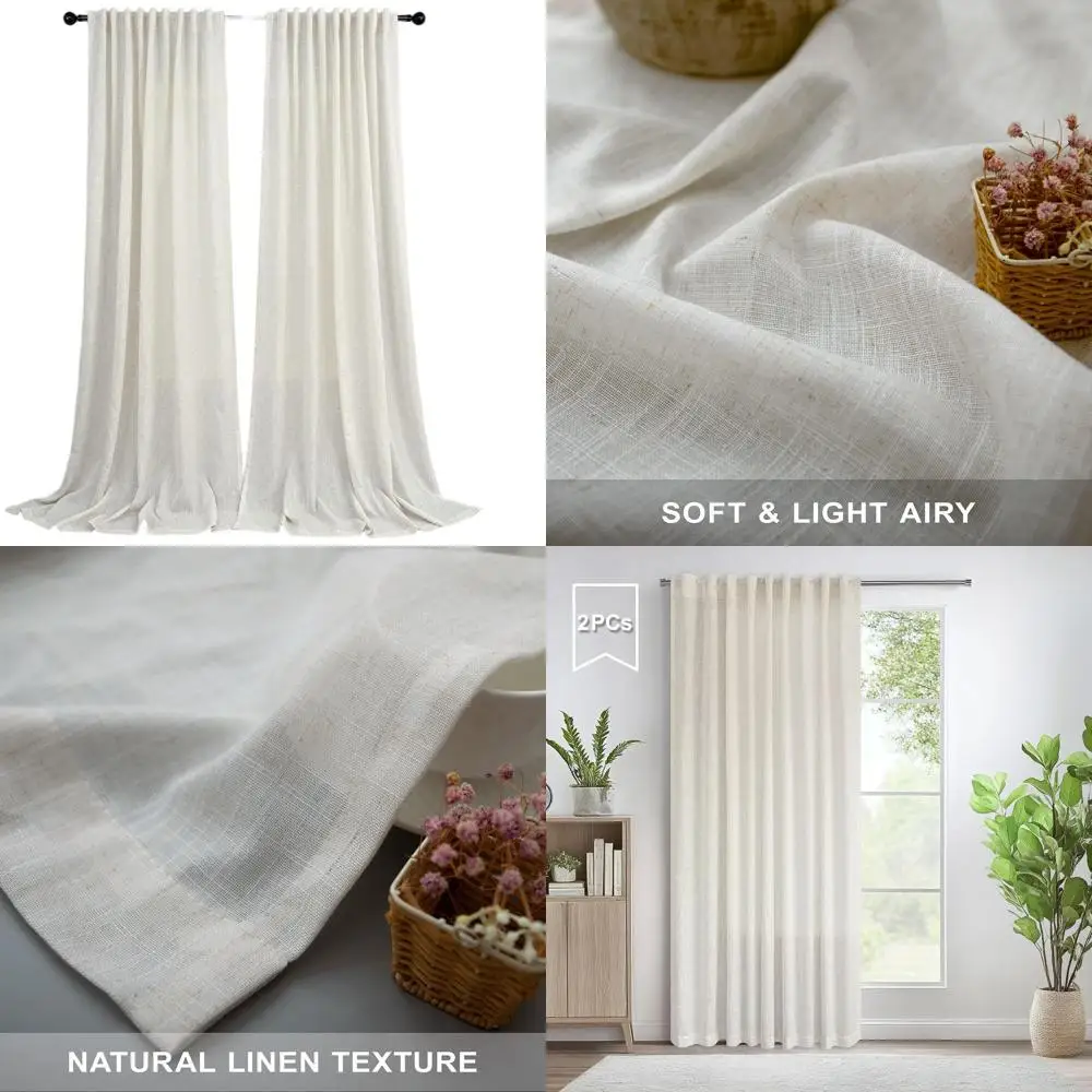 

Полупрозрачные льняные шторы 72 108 для гостиной, комплект из 2 панелей с задними выступами, длина 9 футов для раздвижных дверей