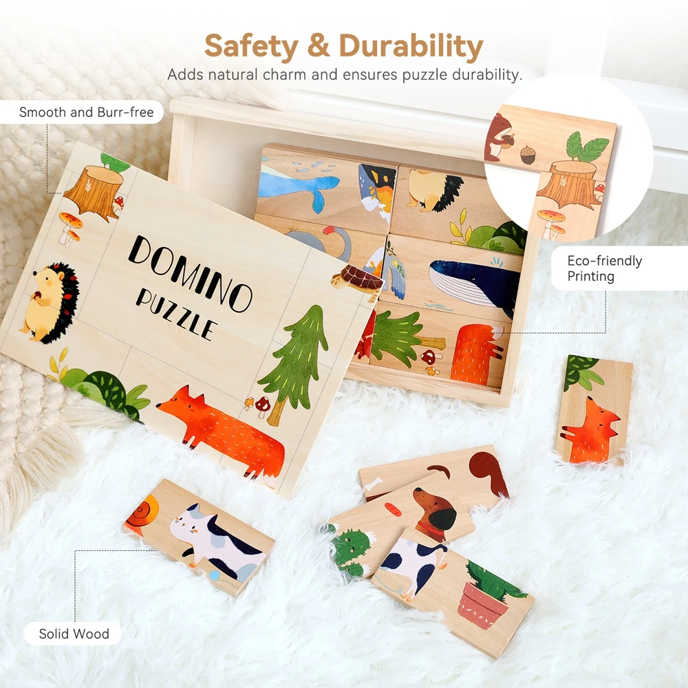 Baby Montessori Speelgoed Houten Cartoon Dier Domino Puzzel Stapel Bouwsteen Kaarten Baby Balans En Educatief Speelgoed Baby Cadeau