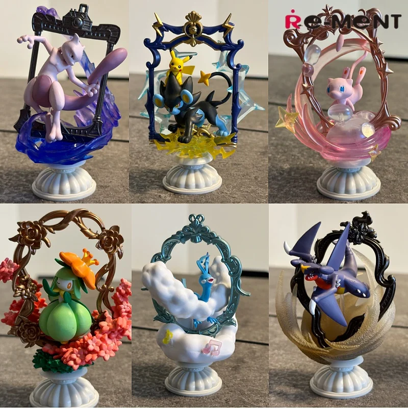 

Original Re-Ment Pokemon Figures Decorative Frame 2 Mew Mewtwo Garchomp Lilligantgirl Miniature Scene Blind Box Toy Decor Gifts
